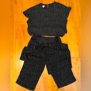 Rare Vintage Carole Little Pant & Top Set, Black White Pinstripes Pockets, 6